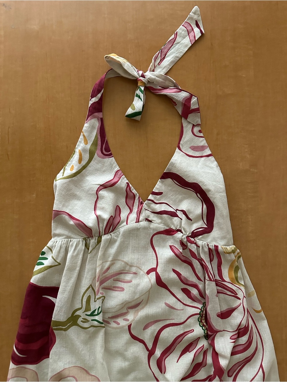 Old Navy 2007 Linen Blend Floral Maxi Dress Cream Pink Size S